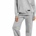 Womens 2 Piece Sweatsuit Set, 2025 Casual Long Sleeve Hoodie with Loose Wide Leg Sweatpants for Fall and Winter, Light Gray, Medium