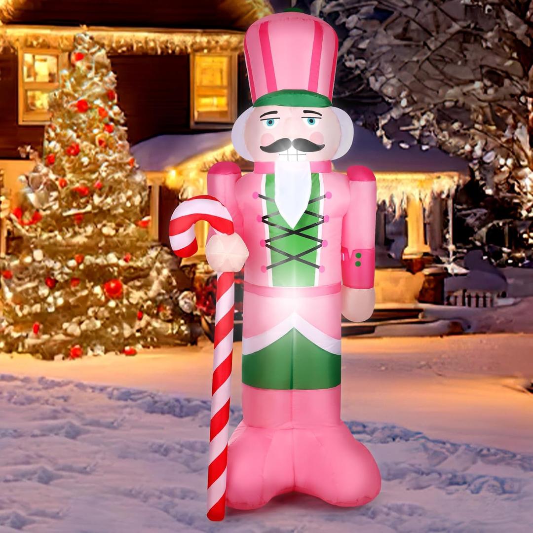 Kitticcino Christmas Nutcracker Inflatable Pink Decoration 5.3Ft Christmas Nutcracker Solider Christmas Inflatable Built-in LED Lights Blow Up Outdoor Holiday Xmas Yard Lawn Garden Party Decor