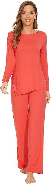 WiWi Pajamas for Women Long Sleeve Cooling Sleepwear Pants Set Super Soft Pj Viscose from Bamboo Loungewear Sets (150) L