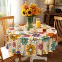 Eikione Round Tablecloth Wrinkle Free Table Cover Floral Daisy Tablecloths 60 Inch Table Cover for Kitchen Dining Table