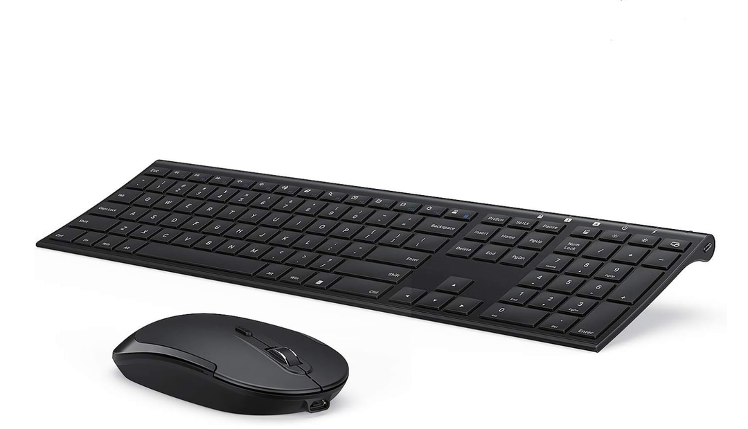 Wireless Keyboard and Mouse, Vssoplor 2.4GHz Rechargeable Compact Quiet FullSize Keyboard and Mouse Combo with Nano USB Receiver for Windows, Laptop, PC, NotebookBlack