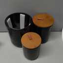 JOJUNO Black Ceramic Canister Set with Wooden Lids 3-Piece Airtight Food Storage Jars for Kitchen, Embossed Design, Small/Medium/Large Sizes (30/48/82 oz) Flour, Sugar, Coffee, Tea Containers