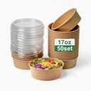 PakTalk 50 Pack Disposable Salad Bowls with Lids, 17oz Round Microwave-Safe Meal Prep Containers for Food Storage, BPA-Free Leakproof Heavy Duty Paper Bowls, Perfect for Parties, Picnics, Takeout