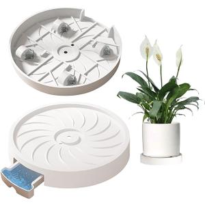 MCleanPin 2 Pack Plant Caddy with Hidden Wheels, 11" Heavy Duty Rolling Plant Stand with Removable Drainage Tray and Silent Casters Round Flower Pot Mover Planter Dolly for Indoor Outdoor White