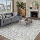 PureCozy Blue 8x10 Area Rug Vintage Washable Living Room Carpet Non Slip Bedroom Indoor Office Low Pile Large Traditional Distressed Retro Accent Rug for Dining Room Bathroom Kitchen