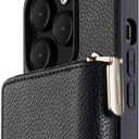Crossbody Zipper Wallet Phone Case for iPhone 14 Pro, Premium Vegan Leather RFID Blocking Card Slot Holder Case with Removable Crossbody/Wrist Strap-Black