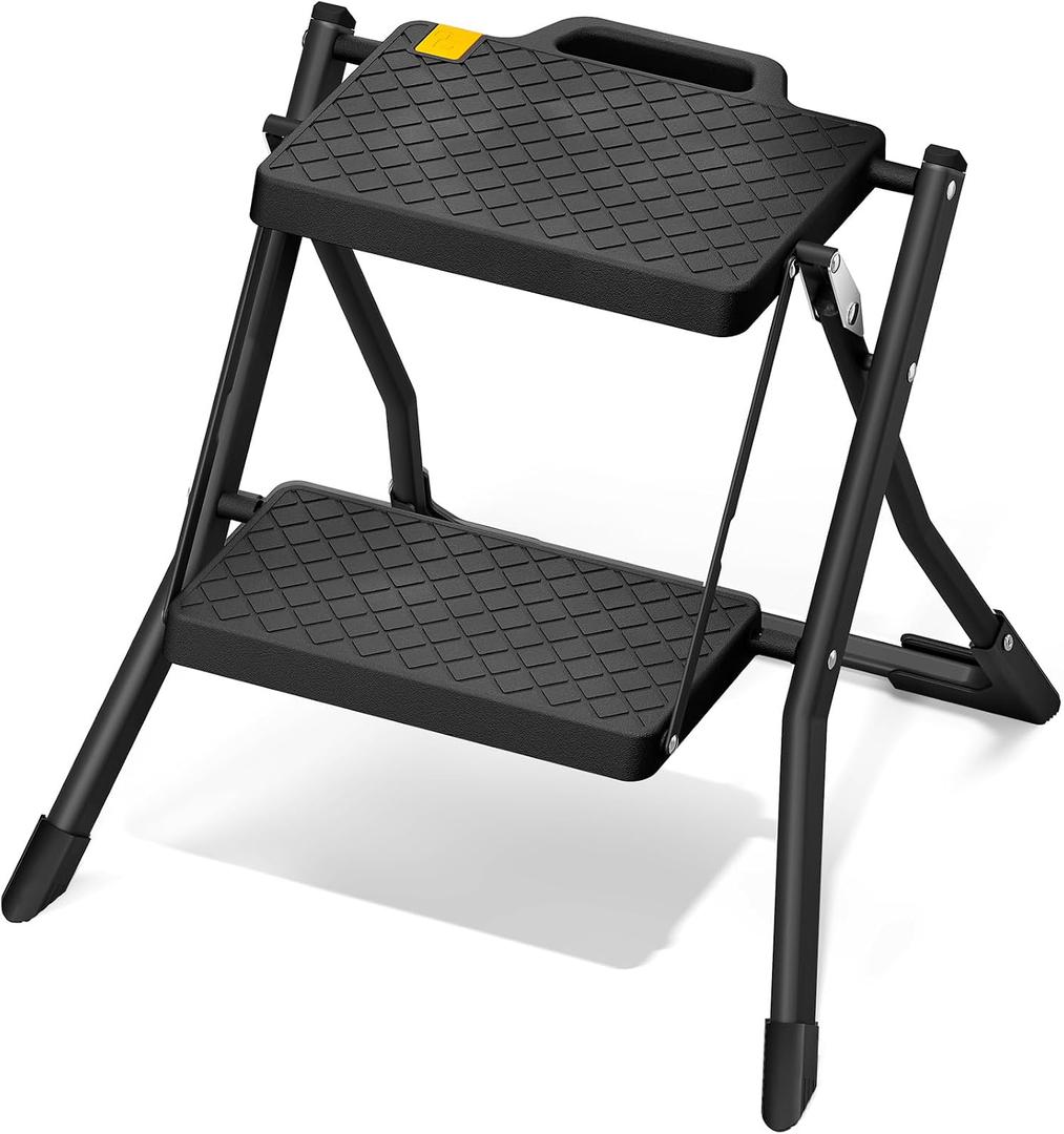 URACKIFY 2 Step Stool Ladder, Folding Step Ladder for Home, 330lb Cap,Black