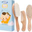 Baby Hair Brush & Comb Set, Organic Wooden Hairbrush Natural Goat Bristles 3-Piece for Newborns & Toddlers, Ideal for Cradle Cap & Itching, Perfect Shower and Registry Gift for Infant, Toddler, Kids