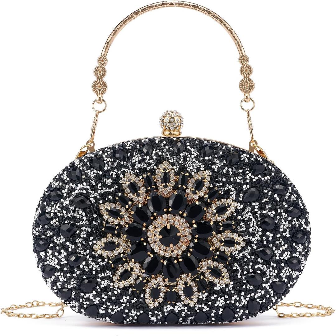 Sparkly Women's Evening Clutch Purses Rhinestone Bag Luxury Handbags For Weddings Formal Prom Party (Black-2)