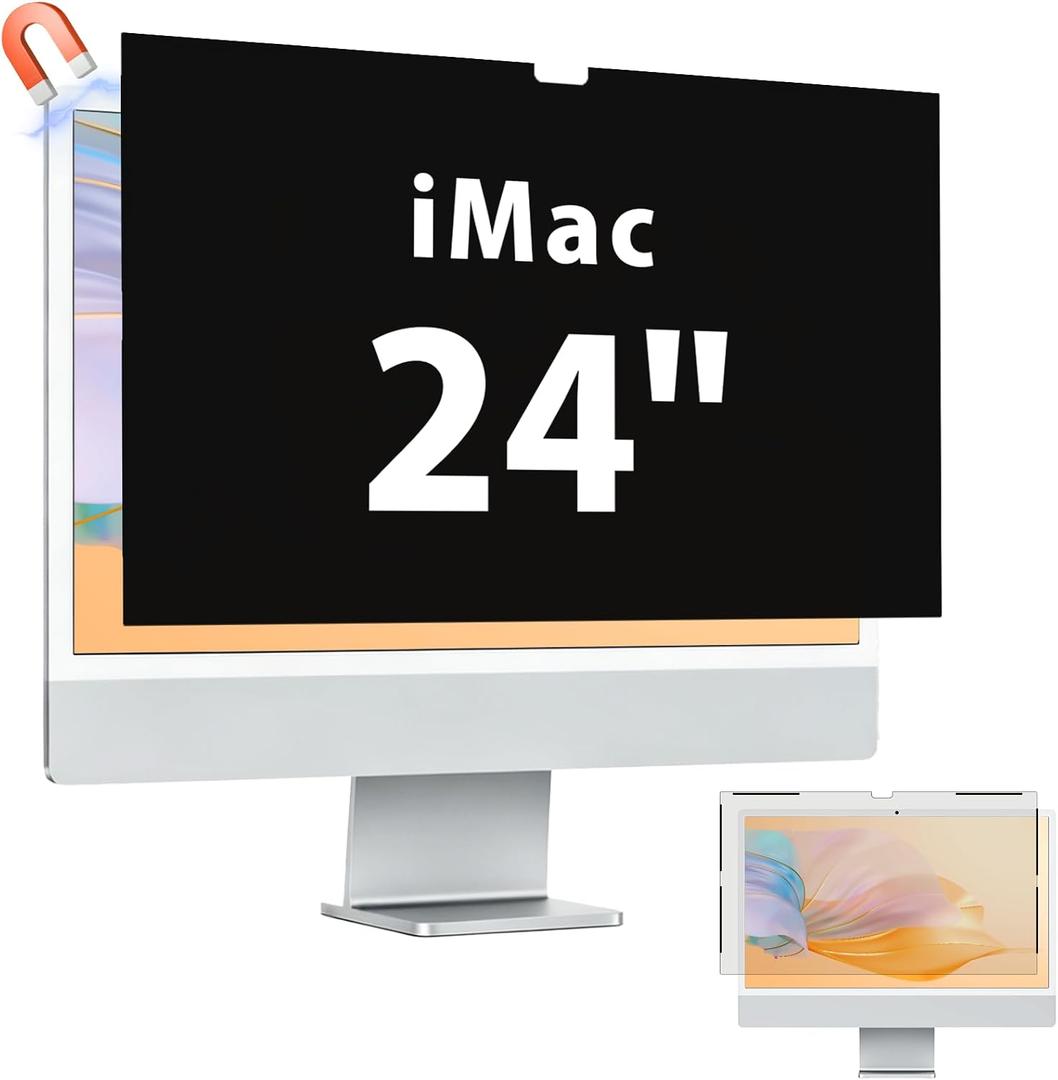 Mamol Magnetic Privacy Screen for iMac 24 Inch (2021-2024, M1/M3/M4 Chip), Anti-Glare Blue Light Filter & Anti-Spy Shield – Upgraded 24" iMac Privacy Protector