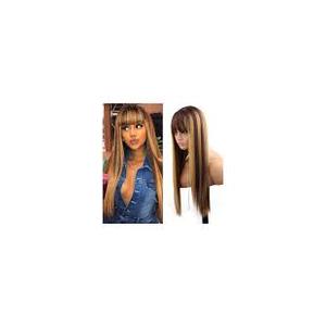 Blonde Highlight Wigs for Women, Blonde Mix Brown Wig with Bangs Silky Soft Fiber Synthetic Wig for Daily Party Use(24 Inch)