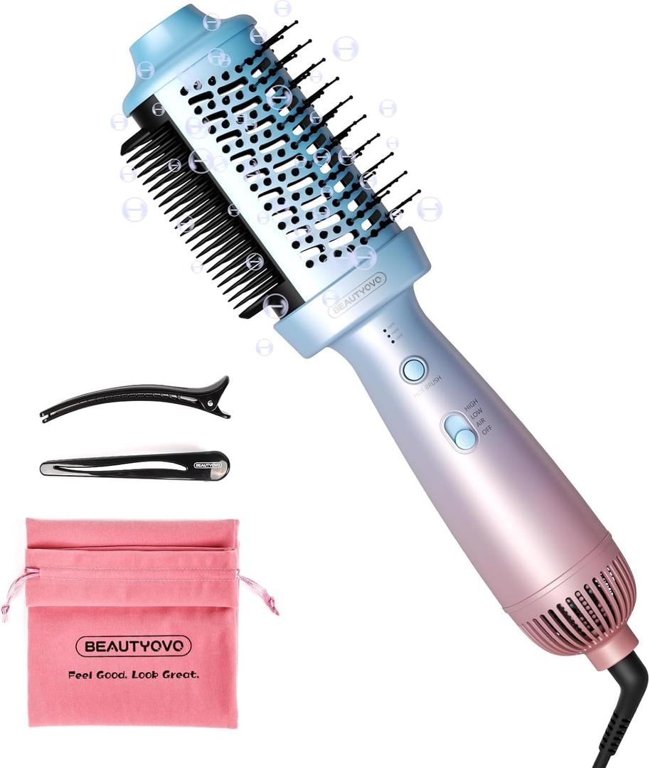BEAUTYOVO 3in1 Blow Dryer Brush with Round & Straightening Brush, Hair Dryer Brush with 3 Heat/Speed Settings, Hair Styler and Volumizer with Ionic Technology for Drying, Straightening, Volumizing