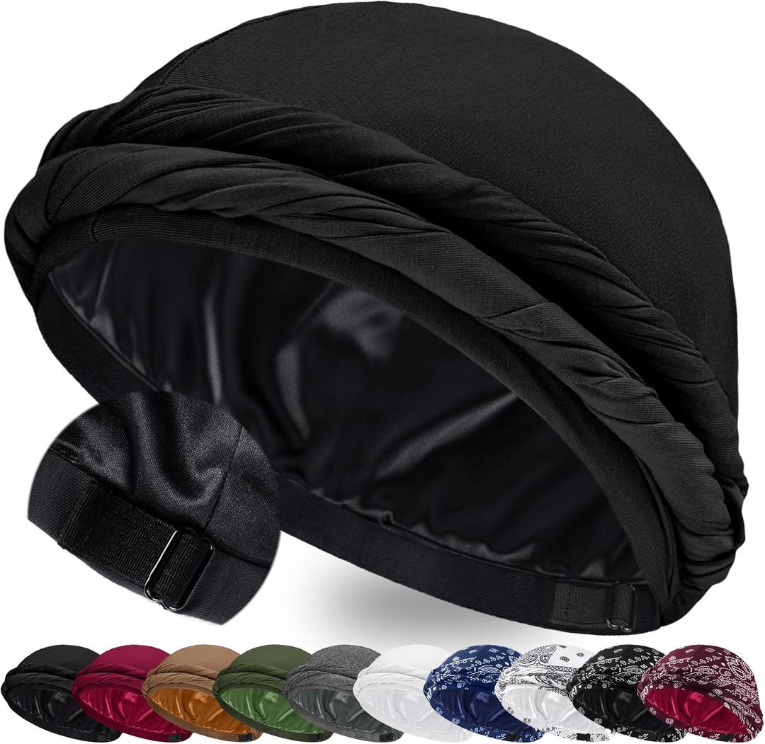 Ababalaya Upgraded Satin Lined Halo Turban Durag for Men &Women Sleeping Bonnet PRE-Tied Headwraps for Hair Loss