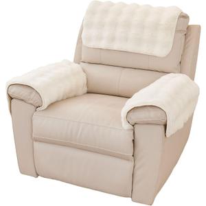 vctops 3 Pieces Faux Rabbit Fur Sofa Armrest Cover for Recliner Chair Non Slip Fluffy Furry Headrest Cover Soft Fuzzy Couch Cover for Dogs Washable Furniture Protector (Cream,1 Seat)