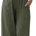 Faleave Women's Cotton Linen Summer Palazzo Pants Flowy Wide Leg Beach Trousers with Pockets M
