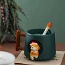 DIHOclub Ceramic Coffee Mug with Lid and Matching Spoon,Novelty 3D Golden Retriever Pattern Mug for Tea Milk Chocolate Juice,Cute Cup for Dog Lovers,Perfect Christmas Gifts-14 Ounces (green)