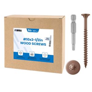 #10 x2-1/2 Deck Screws, 5LB Star Drive Wood Screws, 367Pcs Rust Resistant Timber Screws for Timber/Log/Landscaping Wood, T25 Star Bit Included, Brown