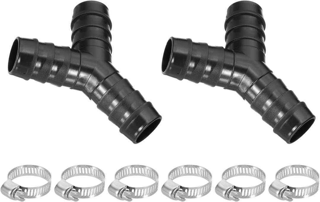 PATIKIL Washing Machine Hose Splitter Y-Type Reducer, 2Pcs Dishwasher Drain Hose Adapter Plastic Three-Way Split Pipe Connector with 3 Clamps for Bathrooms Balconies Kitchens, Black