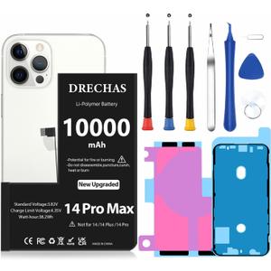 [10000mAh]Battery for iPhone 14 Pro Max, Upgraded Capacity 0 Cycle Li-Polymer Replacement Battery for iPhone 14 Pro Max Models A2894, A2651, A2893, A2895 with Complete Professional Repair Tool Kit