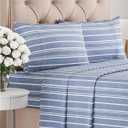 Queen Size 4 Piece Sheet Set - Comfy Breathable & Cooling Bed Sheets Set - Hotel Luxury Bedding for Women, Men, Kids, Teens, Boys & Girls - Deep Pockets, Soft, Wrinkle Free - Oeko-Tex - Blue Stripes 3
