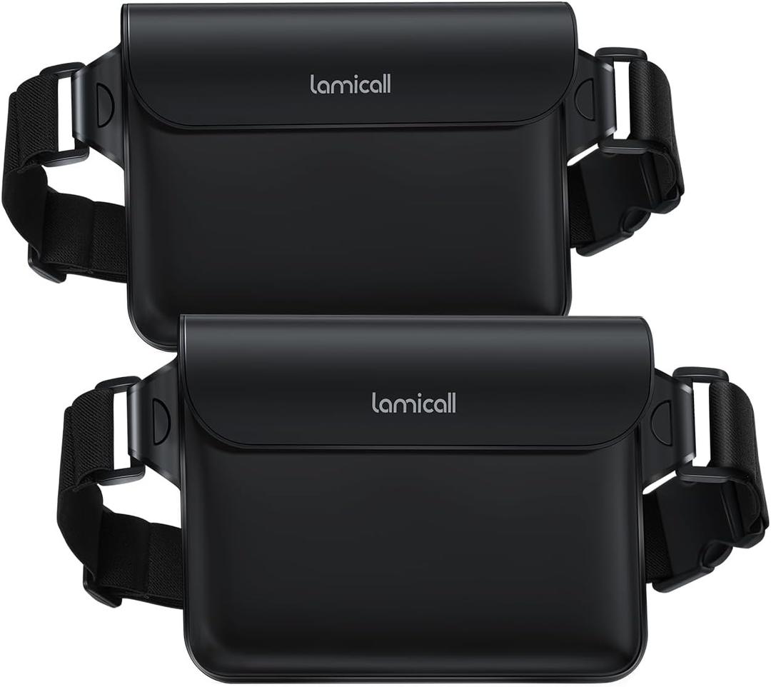 Lamicall Waterproof Fanny Pack - [2Pack] [Easy Handling] Dry Bags Waterproof Pouch with Elastic Waist Strap for Swimming, Beach, Kayaking, Cruise Ship Essentials, 8.7 for iPhone 16 15 14 13 Pro Max (Black)