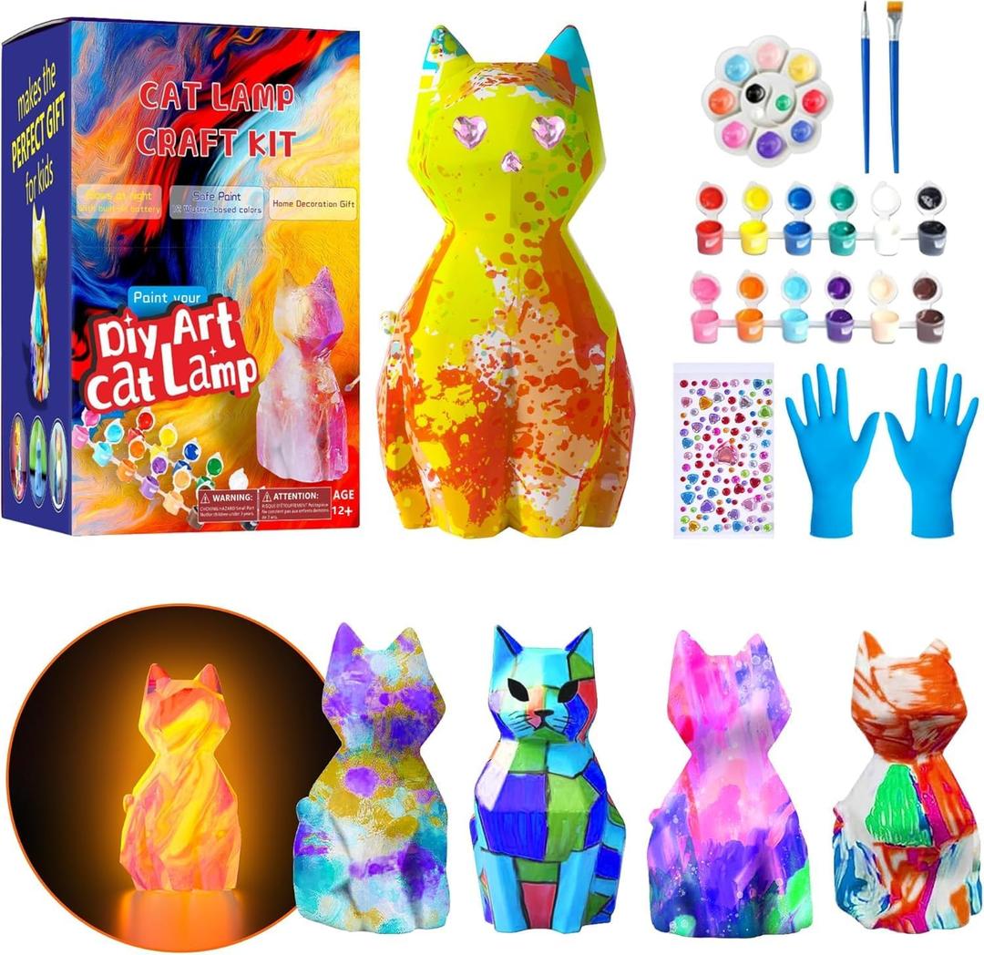 Paint Your Own Cat Lamp Kit,Toys for Ages 12+ Art Supplies Arts and Crafts for Kids Ages 12+,Halloween Decorations Christmas Night Light Art Kit,Birthday Gifts for Party Decorations