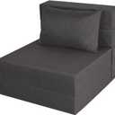 Fvkind Folding Sofa Bed, Foldable Sleeper Chair with Washable Cover, Convertible Futon Sofa Bed with Pillow, Fold Out Couch for Living Room, Dorm, Guest Room, Single Size, Dark Grey