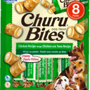 INABA Churu Bites for Dogs, Grain-Free, Soft/Chewy Baked Chicken Wrapped Churu Filled Dog Treats, 0.42 Ounces Each Tube | 24 Tubes Total (8 Tubes per Pack), Chicken with Tuna Recipe, Pack Of 6