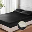 MR&HM Satin Fitted Sheet Full Size, Silky Bottom Sheet with Elastic Corner Straps, Deep Pocket up to 15 Inch, No More Slipping Off for Mattress - 1 Fitted Sheet Only (Black)
