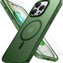 Miracase Magnetic for iPhone 15 Pro Max Case 6.7 inch (Compatible with MagSafe)with 2X Screen ProtectorsMilitary-Grade Protection, Anti-Fingerprint Translucent Matte Phone Cover, Dark Green