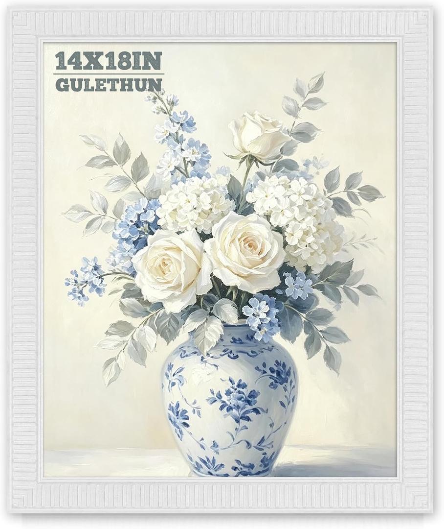 GULETHUN 14x18 Picture Frame, Ornate Ridged Embossed White Poster Frame, 14x18in