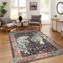 Moynesa Tiger Washable Area Rugs for Living Room, 5x7 Vintage Soft Rug for Bedroom, Non Slip Boho Ultra Thin Large Stain Resistant Throw Rug for Dining Guest Room, Puce Red
