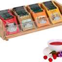 Tea Bag Storage Organizer Box with 4 Compartments, Pine Wood and Acrylic, 13.5 x 4.9 x 3.1 inches for Drawer, Cabinet, Countertop, Tea Tray (Wood)