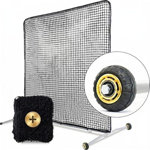 Kapler 7x7FT Baseball & Softball Pitching Screen with Wheels | Rolling Protective Screen with Double Layer Netting and Portable Steel Frame
