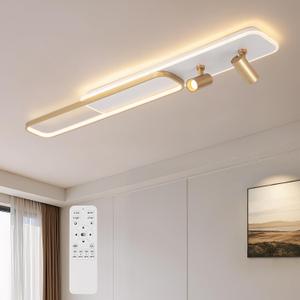 EIDISUNY Modern LED Ceiling Light Remote Control, 47.2in Linear Ceiling Light with 2 Adjustable Spotlights 65W, Dimmable 3CCT, Gold Long Ceiling Light Fixture for Bedroom Kitchen Living Room
