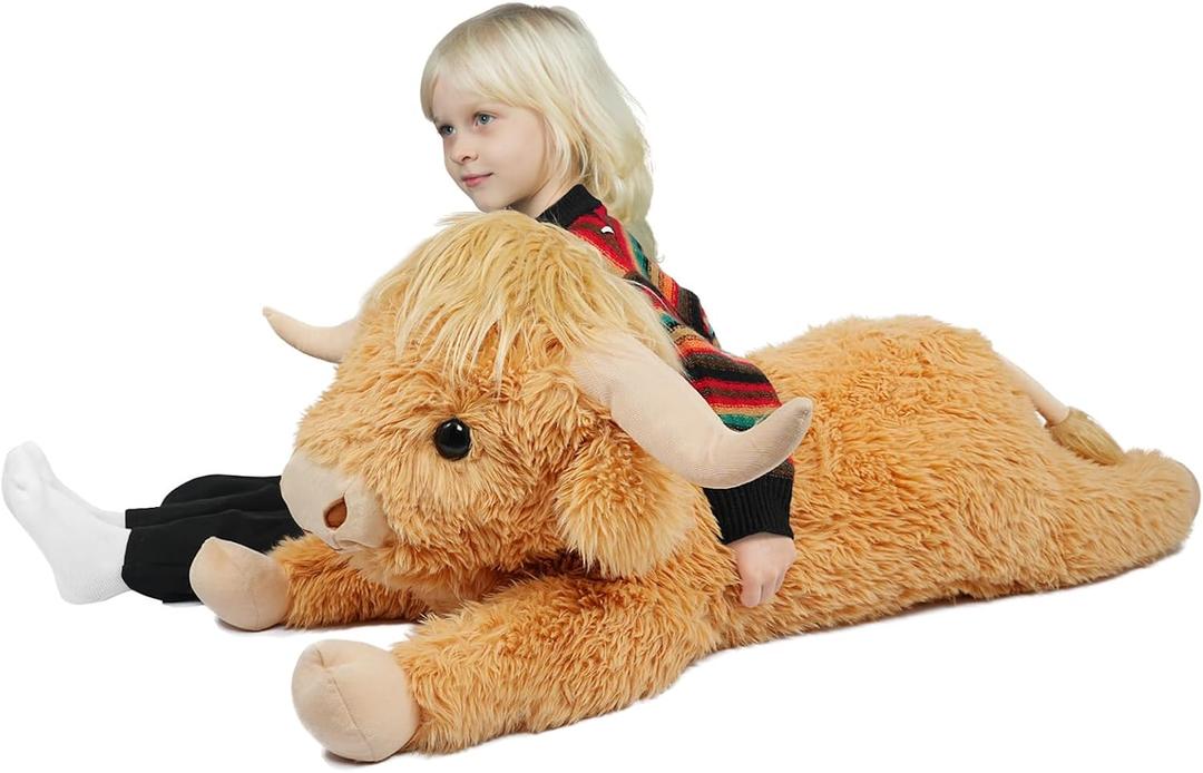 38.5 Inch Yellow Giant Highland Cow Plush Stuffed Animal - Large Cow Pillow Gift for Kids and Adults, Couch & Bed Decor