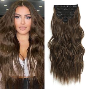 Clip in Hair Extensions, 6 PCS Natural & Soft Hair & Blends Well Hair Extensions, Medium Brown Synthetic Long Wavy Hairpieces(20inch, 6pcs, Medium Brown)