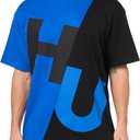 HUGO Men's Block Logo Cotton T-Shirt (Large, Black Jade/Cobalt)