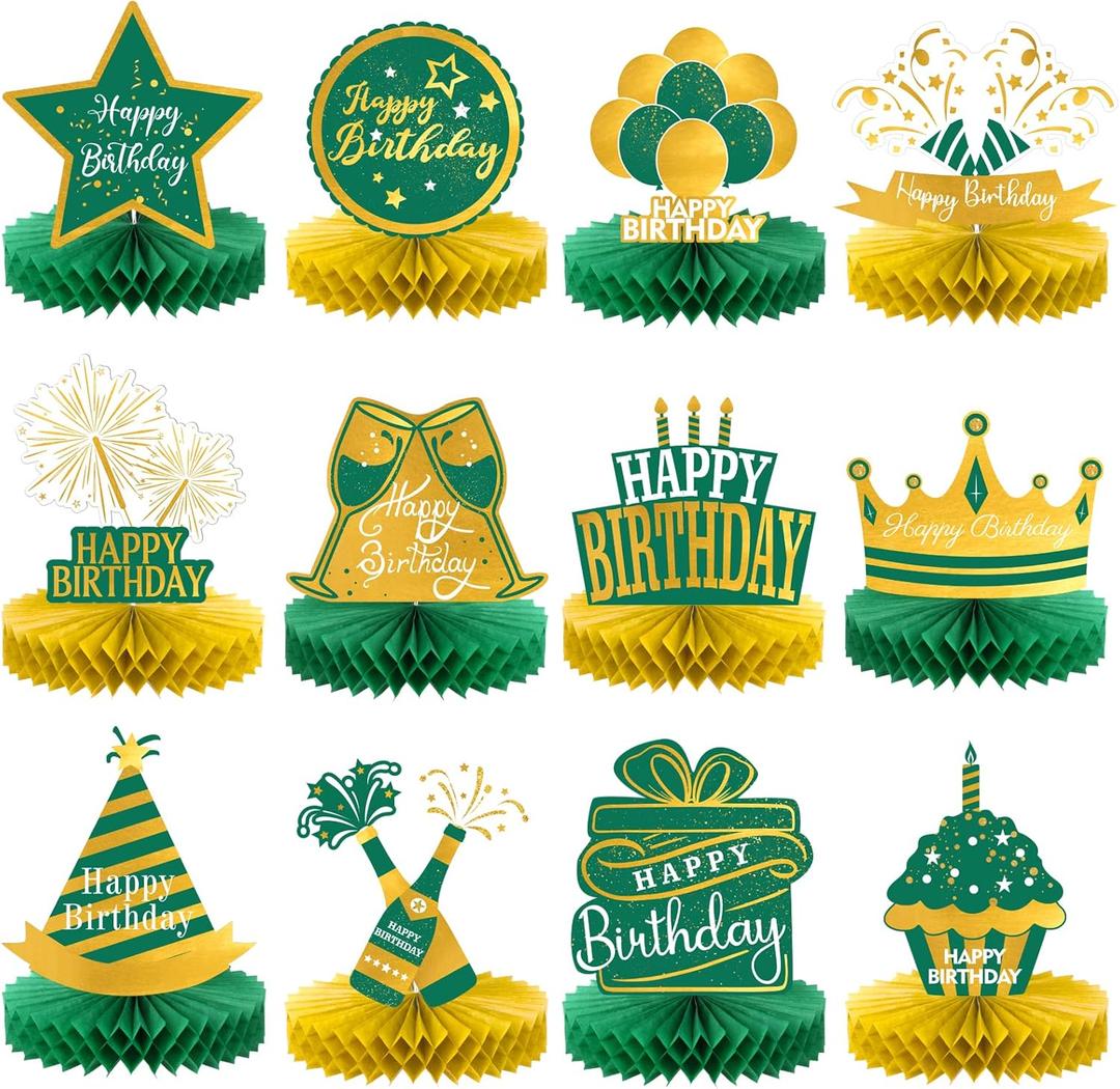 Sabary 12 Pcs Green Gold Happy Birthday Decoration Gold Honeycomb Centerpieces Party Supplies Balloon Crown Paper Table Decorations Royal Table Centerpieces for Men Women Party Sabary 12 Pcs Green Gold Happy Birthday Decoration Gold Honeycomb Centerpieces Party Supplies Balloon Crown Paper Table Decorations Royal Table Centerpieces for Men Women Party