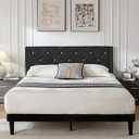 DUMGTIF Full Size Platform Bed Frame with Velvet Upholstered Headboard and Sturdy Wooden Slats Support, Mattress Foundation，Easy Assembly, No Box Spring Needed, Slip Resistant (Black, Full)