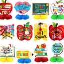 12 Pcs Teacher Appreciation Table Decorations Honeycomb Centerpieces Thank You Table Decoration 3D Teacher Appreciation Week Honeycomb Centerpiece Tables Sign for Classrooms Desks Decor