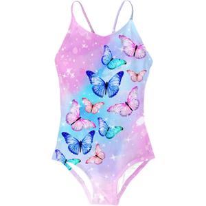 Idgreatim Little Girls One Piece Swimsuits Quick Dry Beach Swimwear Bathing Suit for Beach  (Pink Butterflies), 11-12 Years