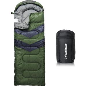 MalloMe Sleeping Bags for Adults Cold Weather & Warm - Backpacking Camping Sleeping Bag for Kids 10-12, Girls, Boys - Lightweight Compact Camping Essentials Gear Accessories Hiking Sleep Must Haves (50-80F Everyday 3 Season - Green)