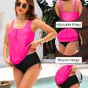Holipick Two Piece Blouson Tankini Swimsuits for Women Tummy Control Bathing Suits Modest Tankini Top with Bikini Bottom (Pink, XL)