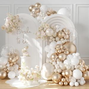 CROSSFINGERS Pearl Champagne Gold and White Balloon Garland Arch Kit, Double Stuffed 168pcs Pearl White Balloons for Birthday Wedding Baby Shower Bridal Shower Engagement Party Decoration