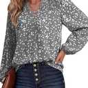 Dokotoo Women's Casual V Neck Alicia Floral Print Roll Up Long Sleeve Chiffon Button Down Blouses Bohemian Top Shirts, 2XL