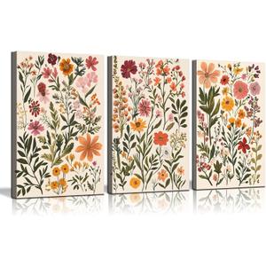 Framed Colorful Wildflower Canvas Wall Art Boho Floral Wall Decor Pictures Watercolor Flower posters Prints Botanical Artwork for Living Room Bedroom Bathroom Home Decorations (16inx24in canvas)