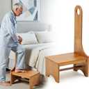 Yalikop Wooden Step Stool with Handle for Adults, Elderly & Seniors, 9'' Wood Bedside Steps for High Beds Heavy Duty Antislip One Step Stool Platform Holds up to 400 Lbs for Kitchen Bathroom