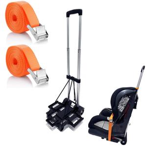 Car Seat Travel Cart for Airport - Carseat Roller for Traveling. Extendable Base Plate, Foldable, storable, and stowable Under Your Airplane seat or Over Head Compartment. (Black)