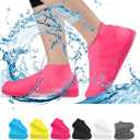 Waterproof Shoe Covers, Non-Slip Water Resistant Overshoes Silicone Rubber Rain Shoe Cover Outdoor cycling Protectors apply to Men, Women, Kids(Medium, Pink)